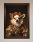Renaissance Chihuahua framed print, humorous historical art, premium handcrafted home decor, stylish classic dog portrait by Zestio at brixbailey.com