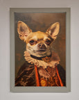 Luxury Renaissance Chihuahua framed print, classic art with modern whimsy, elegant playful dog wall decor, premium home office art by Zestio at brixbailey.com