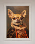 Luxury Renaissance Chihuahua framed print, classic art with modern whimsy, elegant home decor, premium wall art, stylish dog portrait by Zestio at brixbailey.com