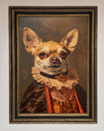 Renaissance Chihuahua framed print, luxury classic art with modern whimsy, stylish home decor, best-selling dog portrait, premium wall art by Zestio at brixbailey.com