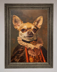Renaissance Chihuahua framed print, luxury classic art with modern whimsy, stylish home decor, best-selling dog portrait, premium wall art by Zestio at brixbailey.com