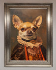 Luxury Renaissance Chihuahua framed print, classic art with modern whimsy, elegant playful dog wall decor, premium home office artwork by Zestio at brixbailey.com