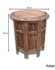 Rengali Large Mango Wood Side Table Leaf Carving