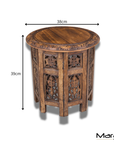 Rengali Medium Mango Wood Side Table Leaf Carving