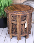 Rengali Medium Mango Wood Side Table Leaf Carving