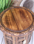 Rengali Medium Mango Wood Side Table Leaf Carving