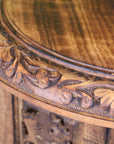 Rengali Medium Mango Wood Side Table Leaf Carving