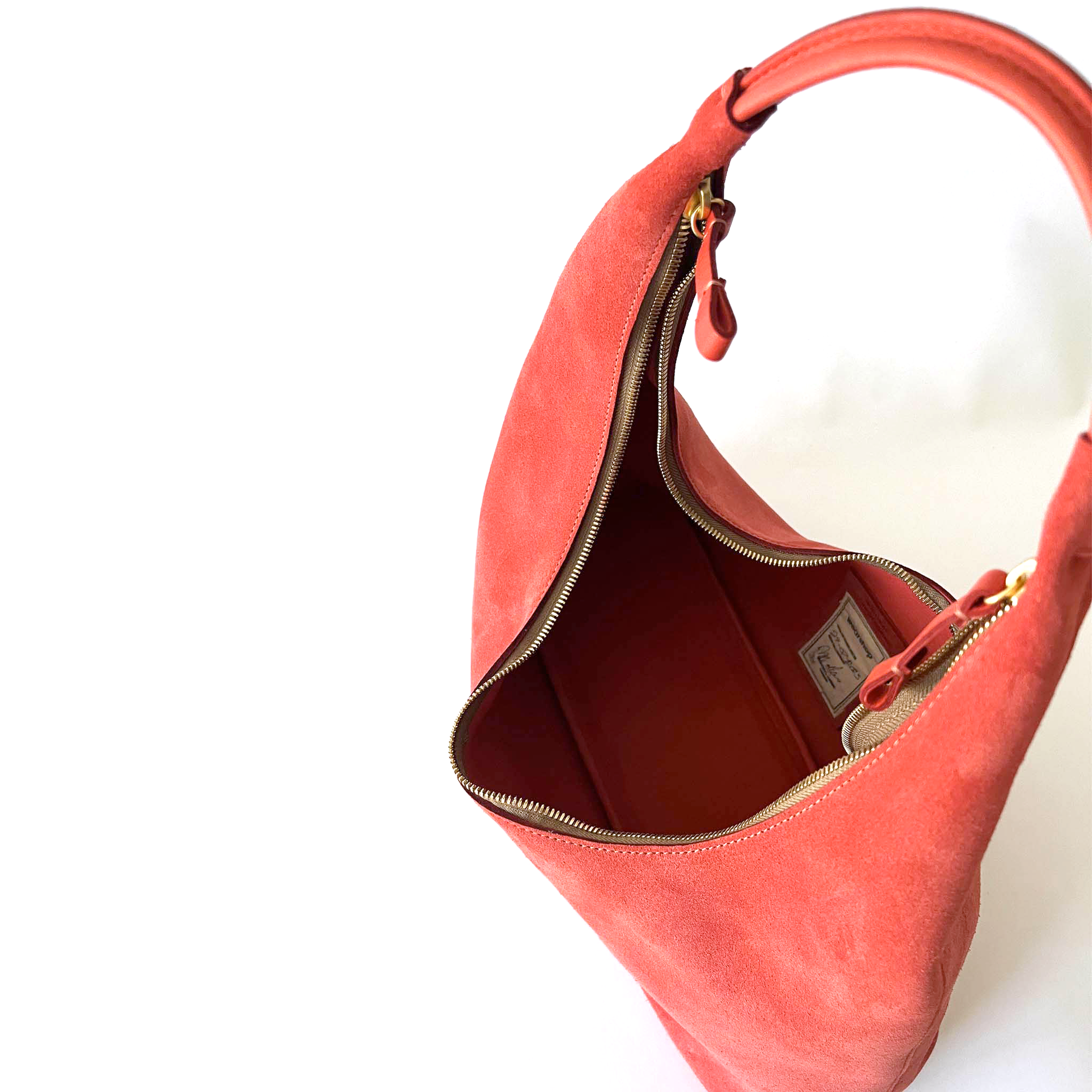 Riviera Shoulder Hobo in Coral Suede