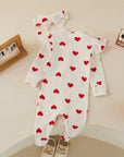 Heart Print Romper & Bow Headdress Set for Baby Girls - Soft Polyester Spring & Autumn Outfit by Baby Lamby at brixbailey.com