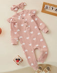 Heart Print Romper + Bow Headdress Set for Baby Girls - Soft Polyester Spring & Autumn Outfit by Baby Lamby at brixbailey.com