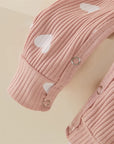 Heart Print Romper + Bow Headdress Set for Baby Girls - Soft Polyester Spring & Autumn Outfit by Baby Lamby at brixbailey.com
