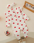 Heart Print Romper & Bow Headdress Set for Baby Girls - Soft Polyester Spring & Autumn Outfit by Baby Lamby at brixbailey.com