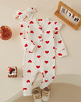 Heart Print Romper + Bow Headdress Set for Baby Girls - Soft Polyester Spring & Autumn Outfit by Baby Lamby at brixbailey.com
