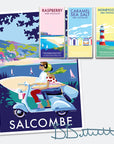 Salcombe Scooter Seaside Print and Travel Poster