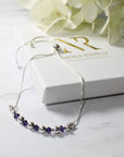 Sterling Silver Purple Crystal Ball Sliding Adjustable Bracelet