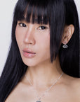 Midnight Scene Rose Quartz and Black Enamel Silver Necklace
