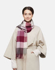 Natural Baby Alpaca Wool Check Midi Scarf for Women