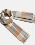 Natural Baby Alpaca Wool Check Midi Scarf for Women