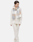 Natural Baby Alpaca Wool Check Midi Scarf for Women