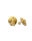 Fire Stud Earrings with 3D Etched Lion Design
