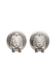 Fire Stud Earrings with 3D Etched Lion Design