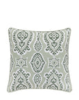 Premium indoor outdoor Isabella cushion in sage green, stylish ikat pattern with cream backing and feather pad by Ella James at brixbailey.com