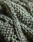 Luxury chunky cable knit throw in dark olive green, super-soft diamond pattern, premium cozy blanket for sofa or bed by Ella James at brixbailey.com