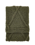 Premium chunky cable knit throw in dark olive green, luxury diamond pattern, super soft, stylish textured blanket for sofa or bed by Ella James at brixbailey.com