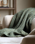 Luxury heavyweight melange wool knit throw, autumnal khaki, stylish textured home decor by Ella James at brixbailey.com