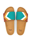 Premium vegan sandals in turquoise ocean white mustard terracotta, comfortable straps, soft anatomical footbed, slip-resistant sole, durable, eco-friendly by Fünve at brixbailey.com