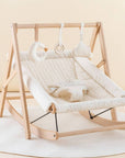 Luxury Nobodinoz Growing Green Baby Bouncer Cover, organic cotton polka dot, handcrafted premium design, sweet honey dots, beech wood frame by Ella James at brixbailey.com