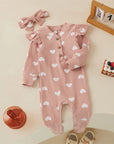 Heart Print Romper & Bow Headdress Set for Baby Girls - Soft Polyester Spring & Autumn Outfit by Baby Lamby at brixbailey.com