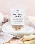 You Are Loved Luxury Himalayan Bath Salts with Ylang Ylang, Coconut Essential Oils with Rose Petals