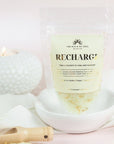 Recharge Luxury Himalayan Bath Salts with Lemon, Ginger, Orange Essential Oils, Avocado Oil with Marigold Flowers