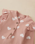 Heart Print Romper + Bow Headdress Set for Baby Girls - Soft Polyester Spring & Autumn Outfit by Baby Lamby at brixbailey.com