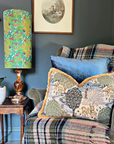 William Morris Deer garden tapestry cushion with mustard gold fringing
