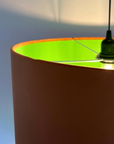 Burnt Orange Velvet & Green Cotton Double Sided Drum Lampshade | Handmade Ceiling Light Shade | Bespoke UK