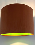 Burnt Orange Velvet & Green Cotton Double Sided Drum Lampshade | Handmade Ceiling Light Shade | Bespoke UK
