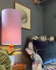 Lilac Cotton Lampshade | Extra Tall Cylinder Ceiling Light Shade | Bespoke Handmade UK