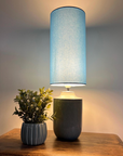 Light Blue Cotton Lampshade | Extra Tall Cylinder Ceiling Light Shade | Bespoke Handmade UK