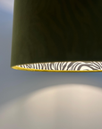 Olive Green Velvet & Zebra Cotton Double Sided Drum Lampshade | Handmade Ceiling Light Shade | Bespoke UK