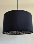 Black Velvet & Zebra Cotton Double Sided Drum Lampshade | Handmade Ceiling Light Shade | Bespoke UK