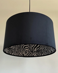 Black Velvet & Zebra Cotton Double Sided Drum Lampshade | Handmade Ceiling Light Shade | Bespoke UK