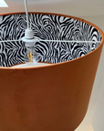 Burnt Orange Velvet & Zebra Cotton Double Sided Drum Lampshade | Handmade Ceiling Light Shade | Bespoke UK