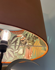 Burnt orange velvet drum lampshade/ ceiling light shade with sage wonderland paper interior