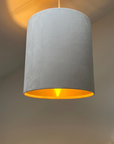 Cream velvet drum lampshade/ ceiling shade with a metallic brushed gold lining