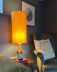 Mustard Linen Lampshade | Extra Tall Cylinder Ceiling Light Shade | Bespoke Handmade UK