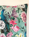 Peacock floral velvet throw cushion, in duck egg. Scatter cushion