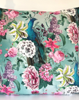 Peacock floral velvet throw cushion, in duck egg. Scatter cushion