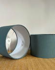 Teal linen drum lampshade/ ceiling shade with a white linin